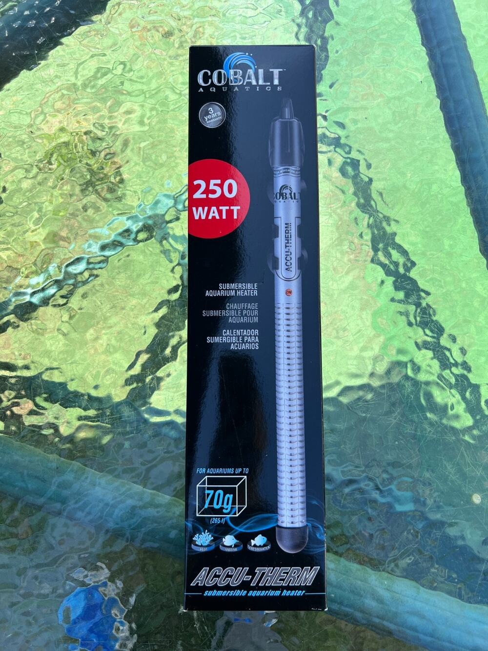 NEW COBALT AQUATICS 250 Watt Accu-Therm Submersible Aquarium Heater 70 Gallons